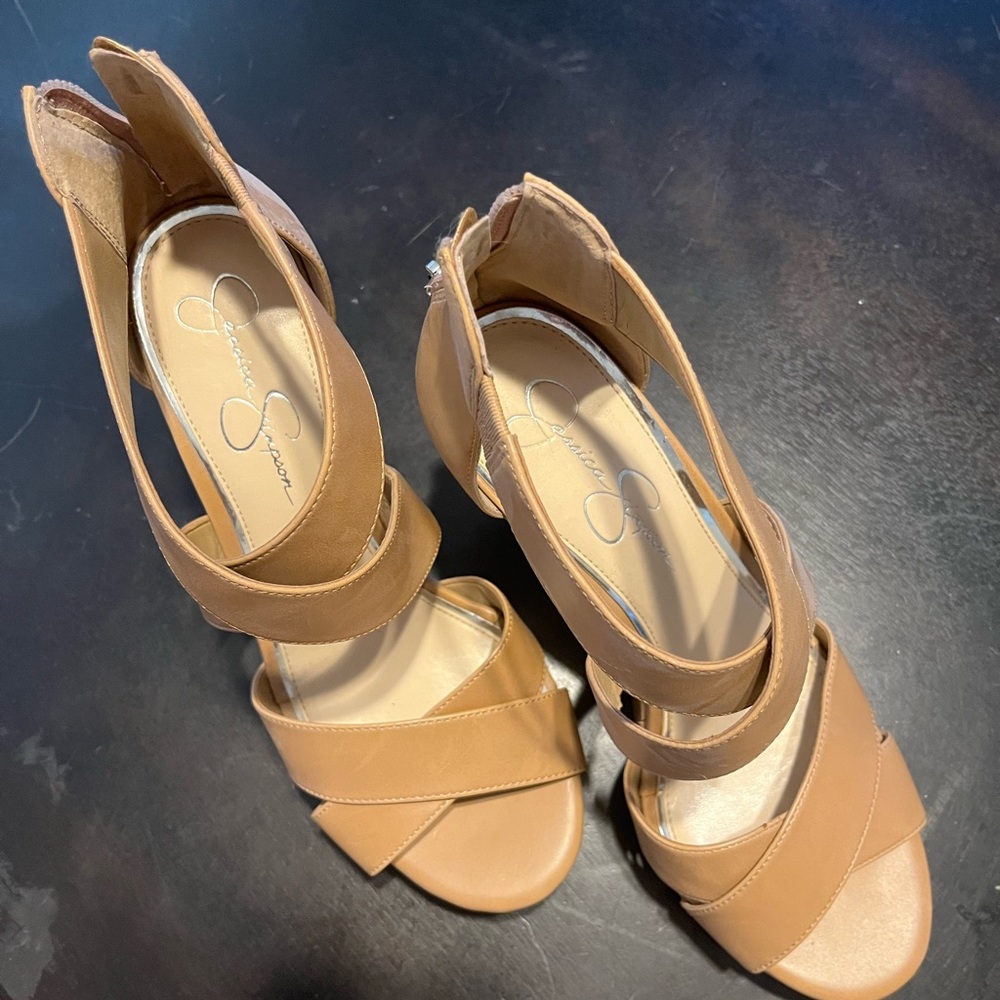Jessica Simpson Tan Stiletto Heels with Ankle Strap
